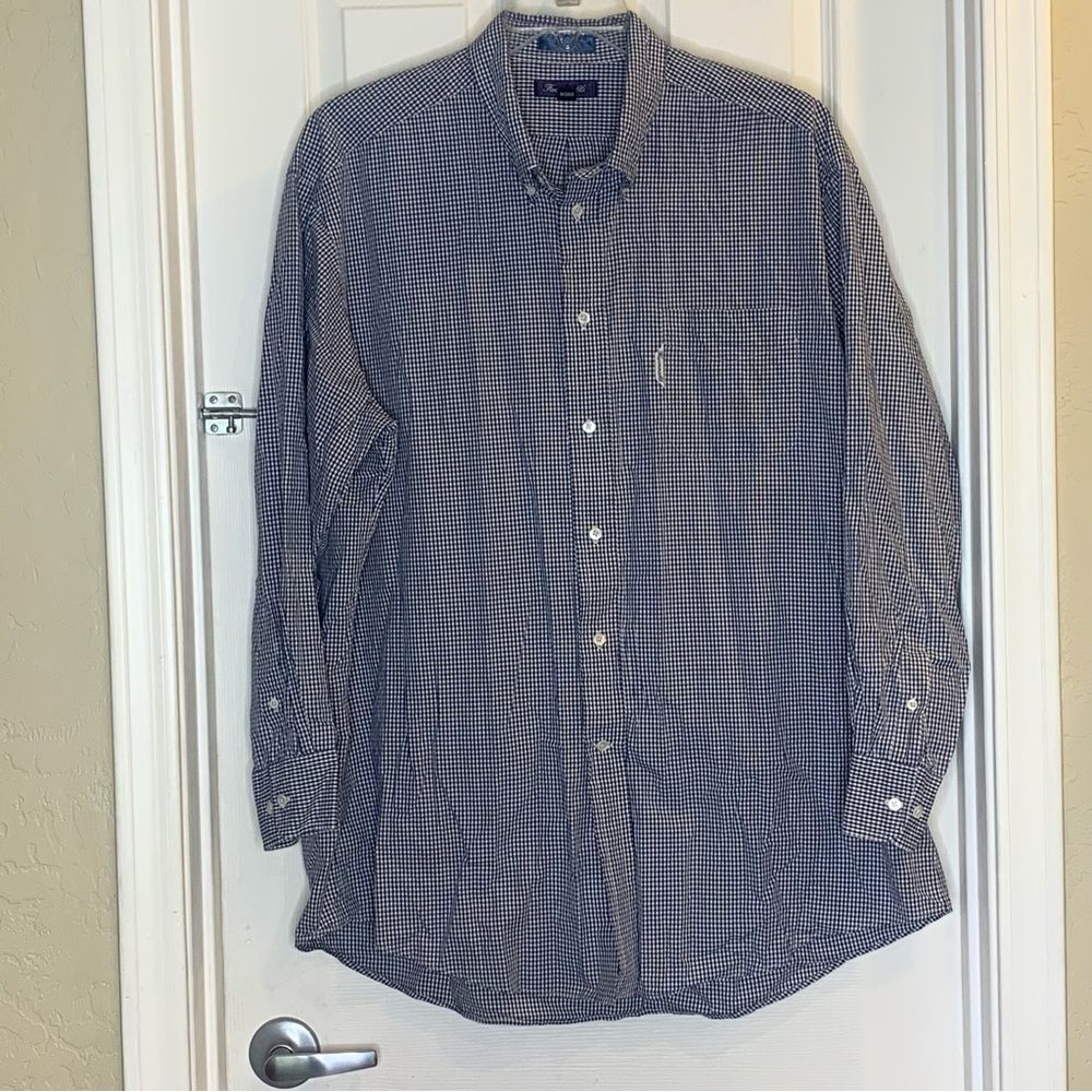 Facconable Blue Gingham Button Down Shirt Size 18… - image 1
